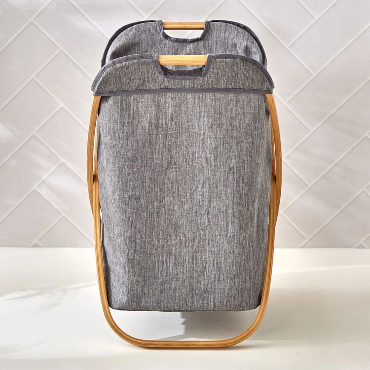 kidonex Foldable Laundry Basket - Bamboo Frame Portable Handles