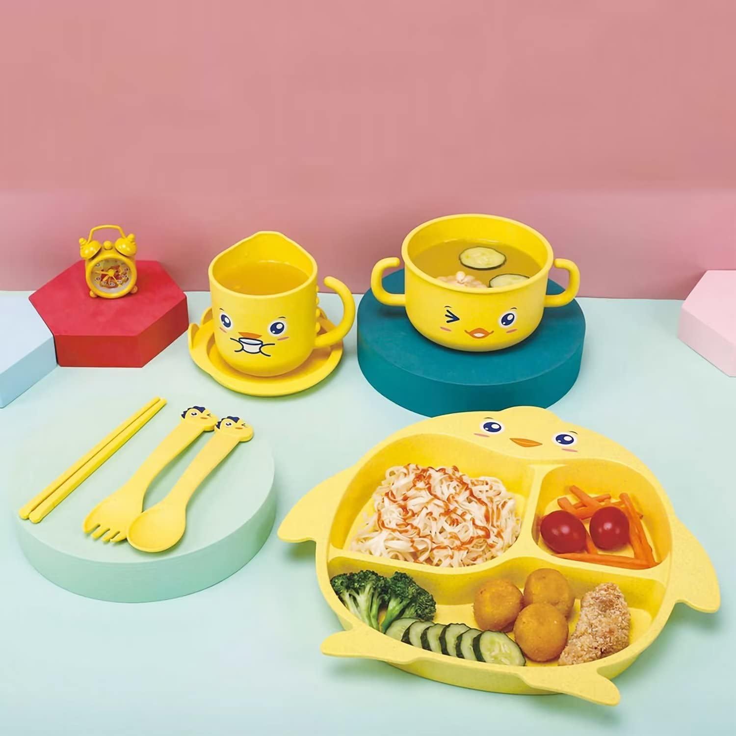 kidonex Bamboo Fiber Kids Plate Set