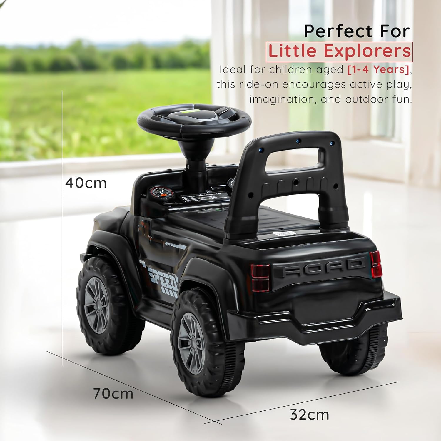 Roady Ride-On Car for Toddlers with LED Lights & Music