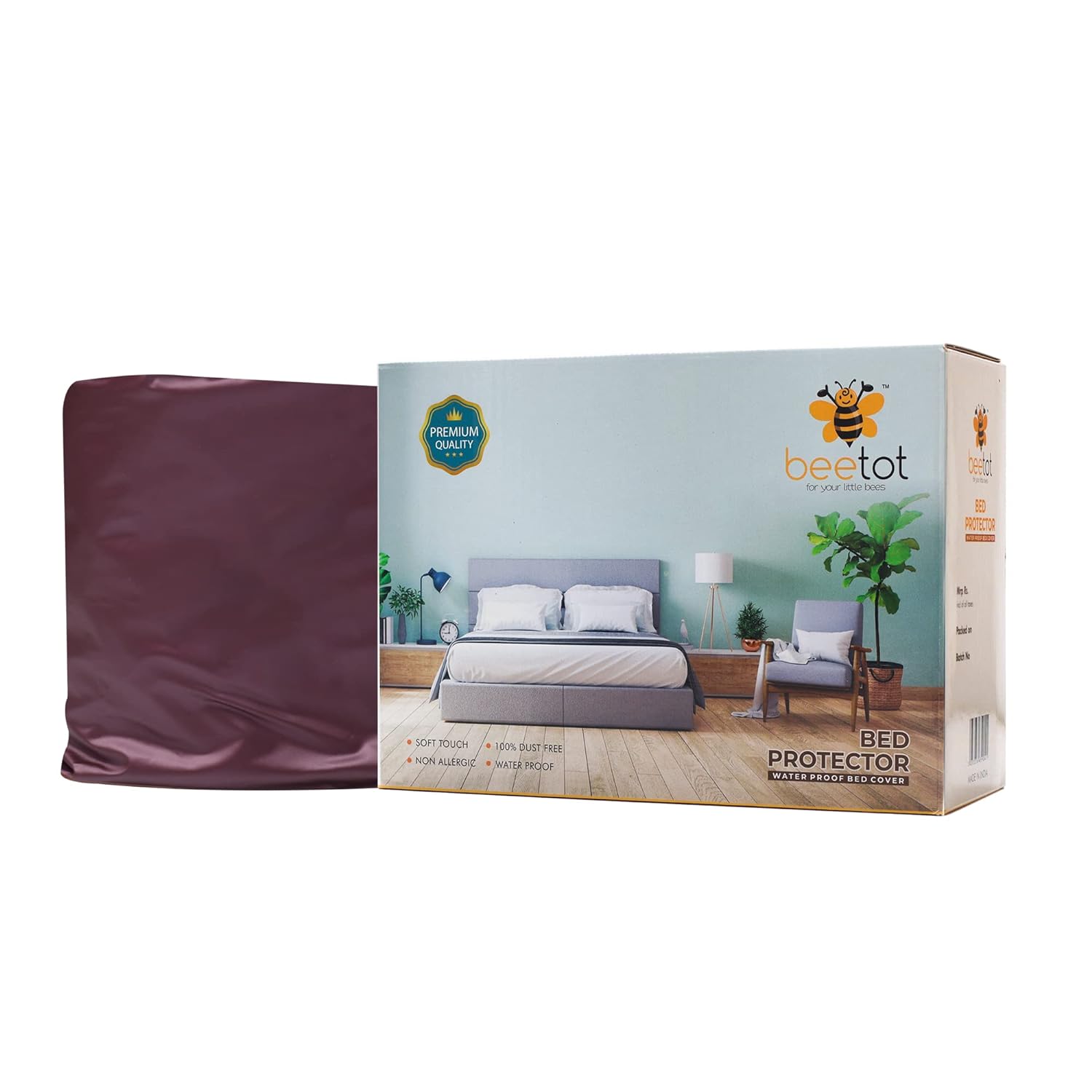 PVC Water Proof and Dust Proof Double Bed Cover, Mattress Protector, Non-Toxic Bed Protector, Mattress Cover (Maroon)