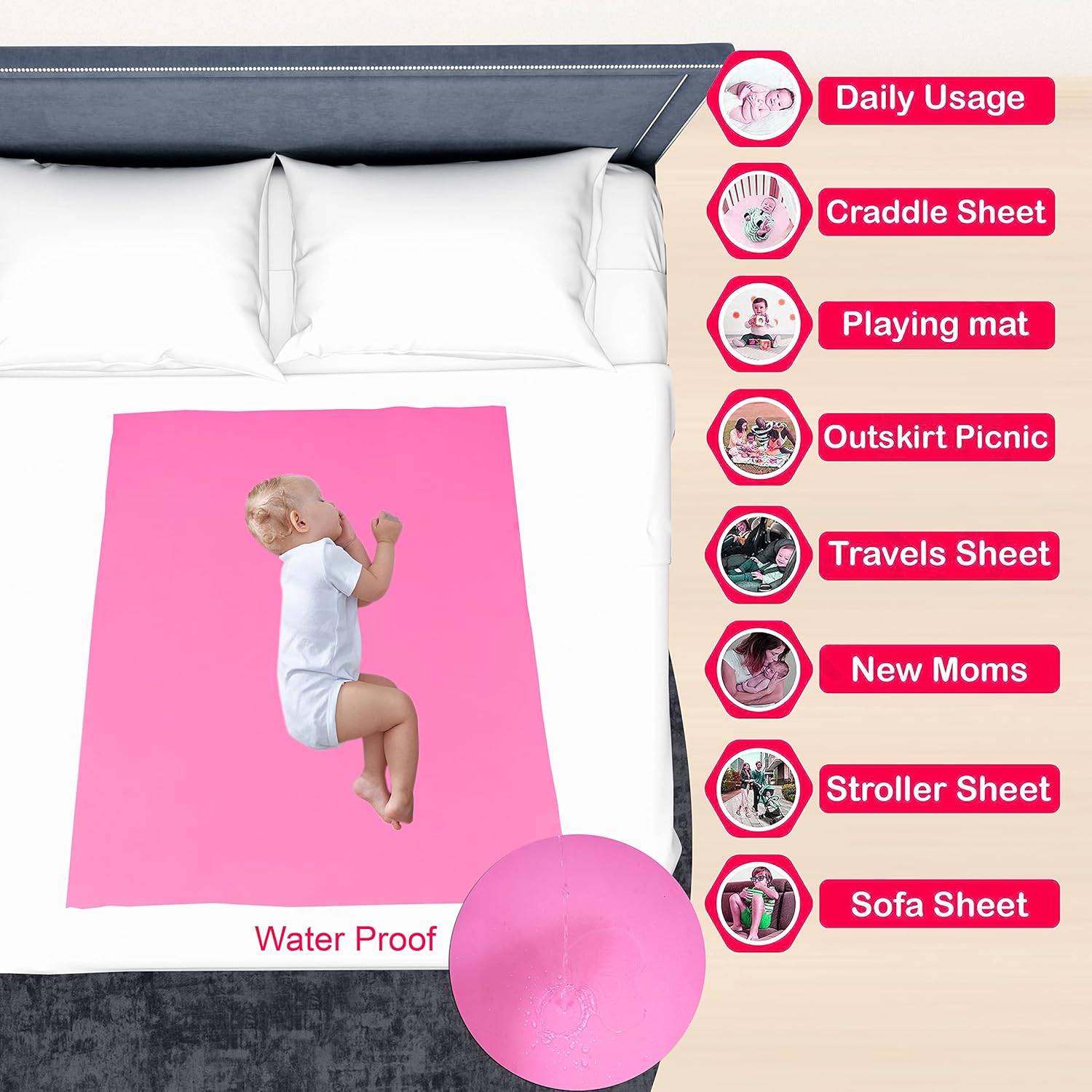 New Born Baby Sheet Washable Bed Sheet/Mattress Protection Sheet/Crib Sheet Small/Bed Protector (Pink)