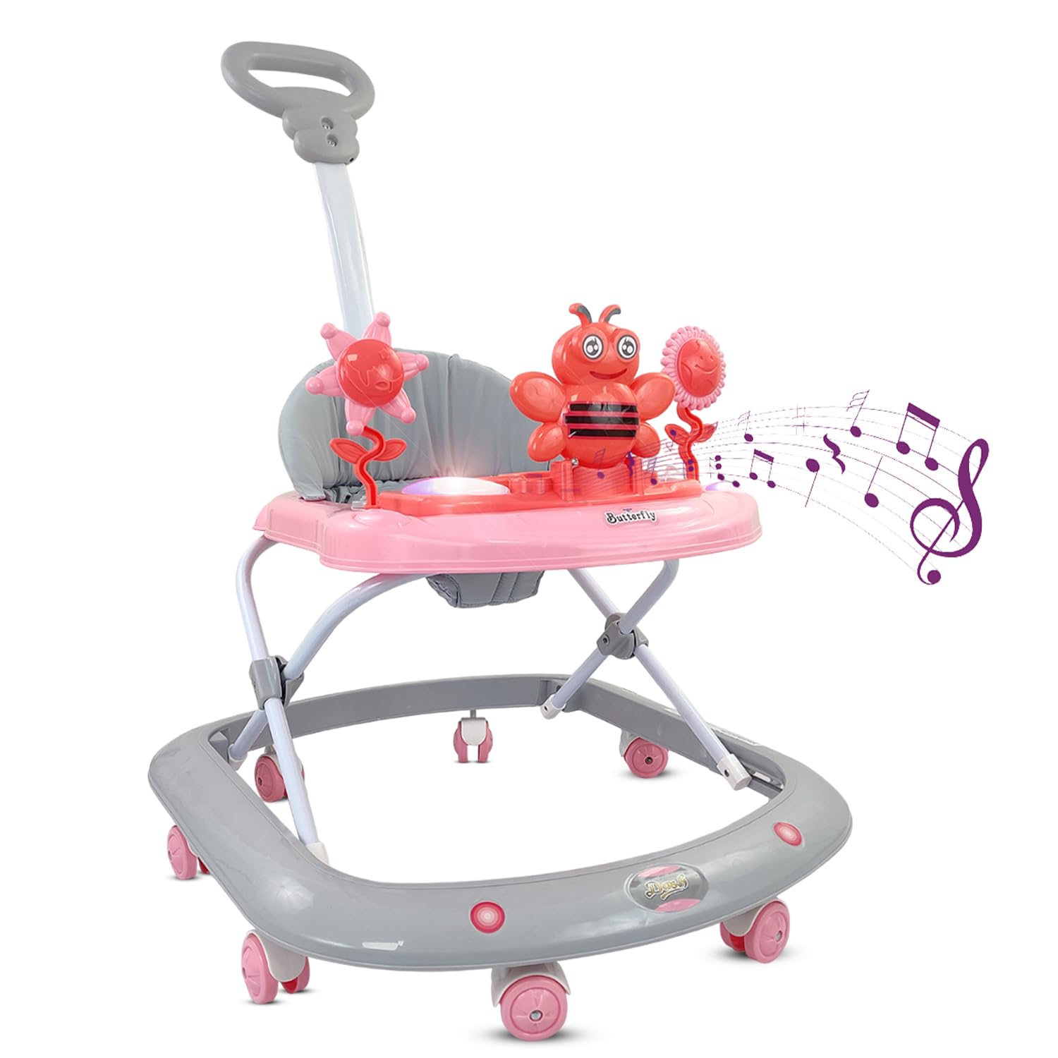 Butterfly Deluxe Baby Walker with 3 Position Adjustable Height Music & Light & Parental Handle, Foldable Activity Walker, Baby 6-18 Months boy, Walker for Kids (Capacity 20kg | Blue)