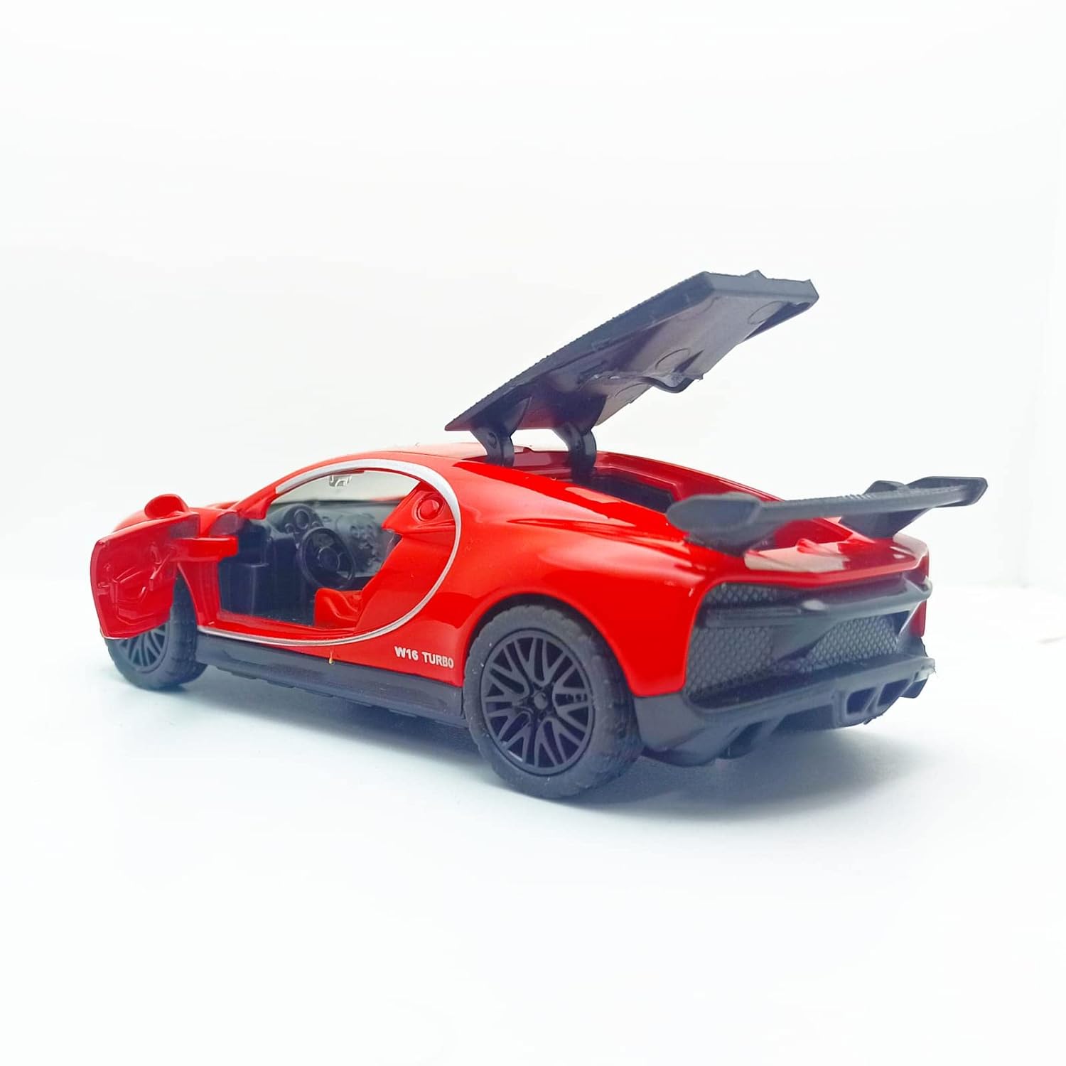 BUGATTI CHIRON ALLOY METAL (RED) RACING SPORT CAR TOY DOORS & TAILGATE OPENABLE
