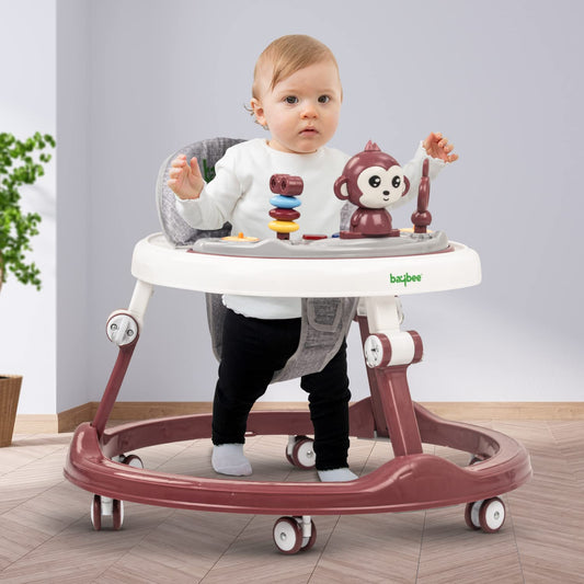 Baybee Drono Baby Walker for Kids, Round Kids Walker with 4 Seat Height Adjustable | Activity Walker for Baby with with Food Tray & Musical Toy Bar | Walker for Baby 6-18 Months Boys Girls (Red)