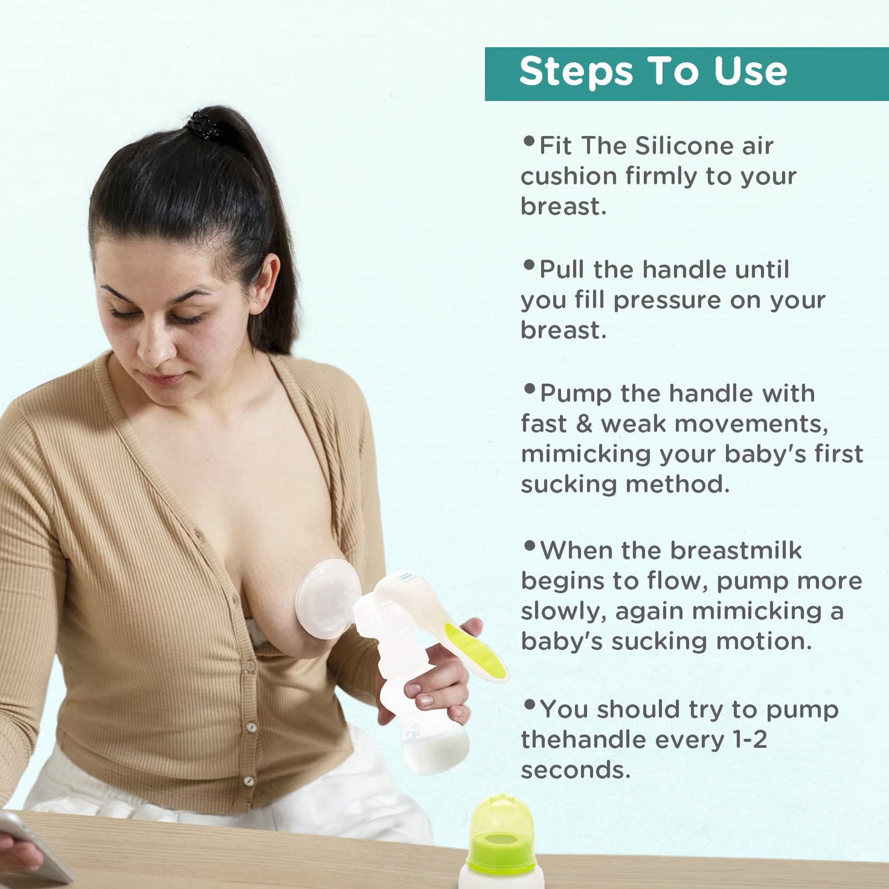 Mee Mee Comfort Manual Breast Pump - BPA-Free, Soft Silicone Shield, Soothing Massage, Portable & Easy to Clean - Perfect for Breastfeeding Mothers