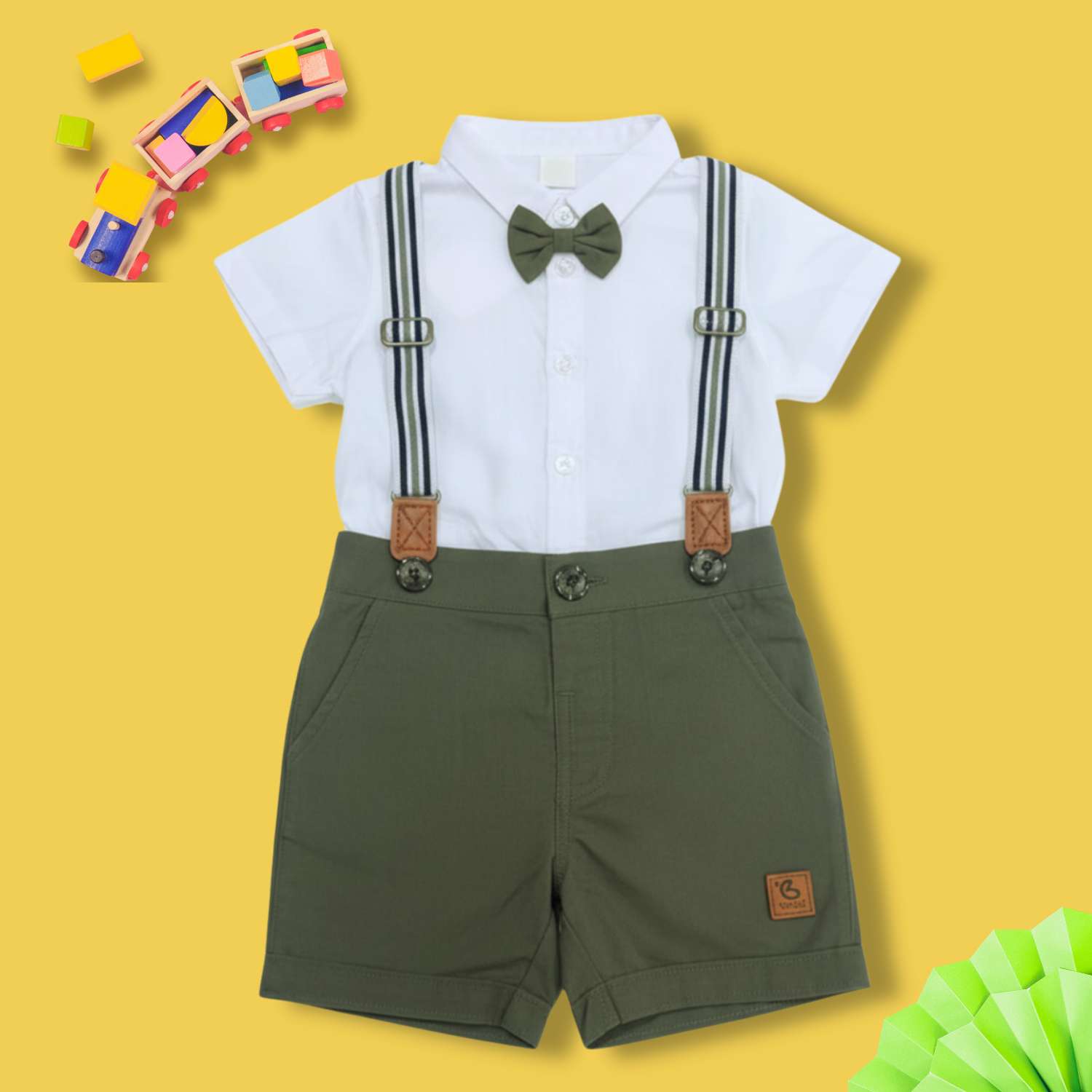 Baby Boy Formal Outfit with Bow Tie & Suspenders