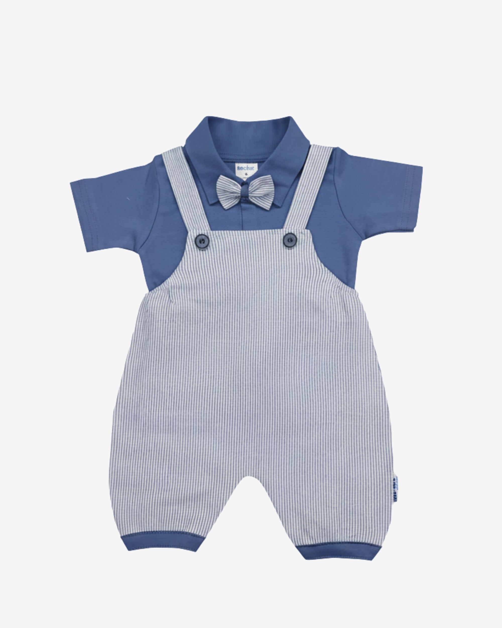 Baby Boy Gentleman Suit – Striped Suspender Style Romper with Bow Tie