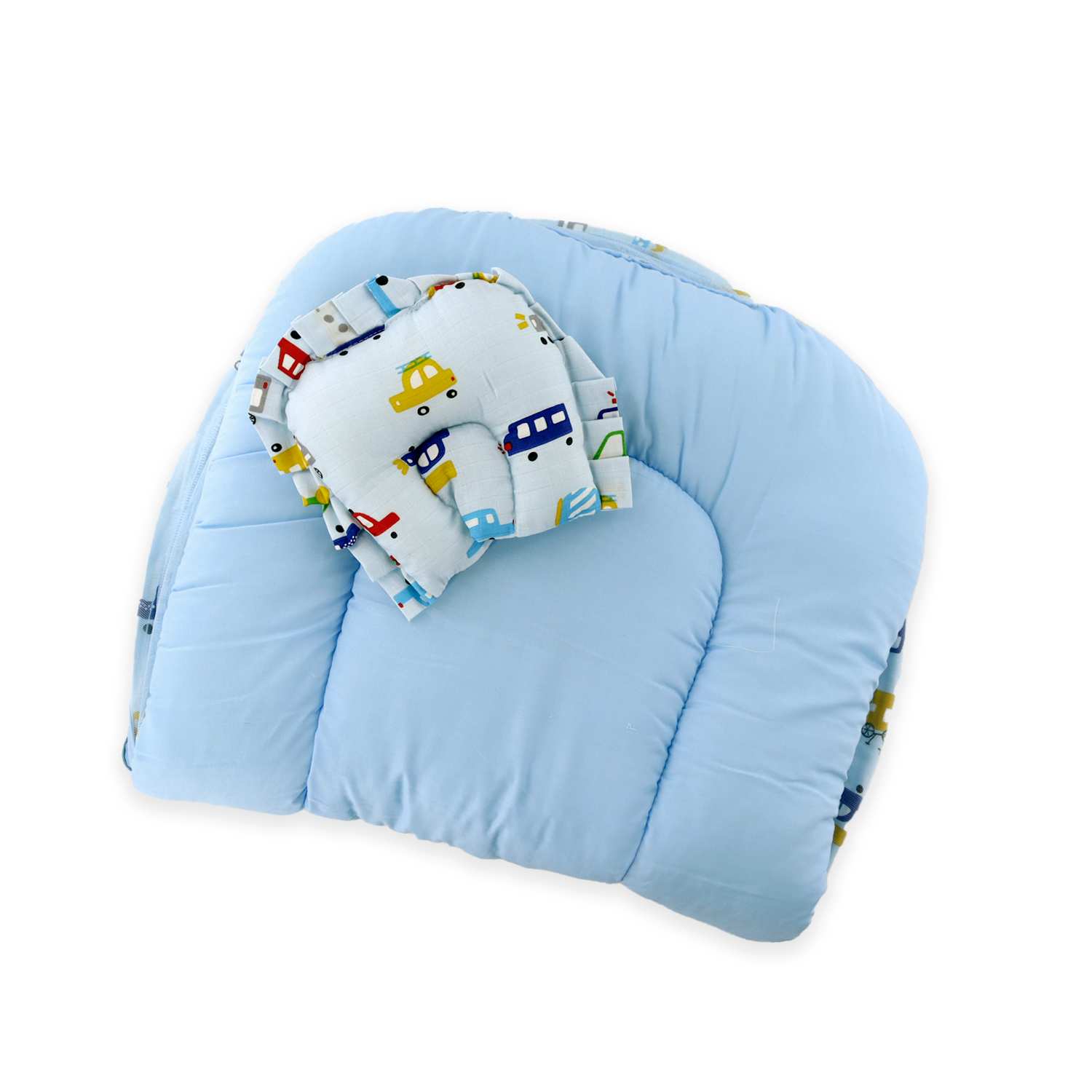 Baby Folding Teddy Print Mattress with Mosquito Net(0-6 Months) (Blue)(Size: L-34Inchs, B-22Inchs)