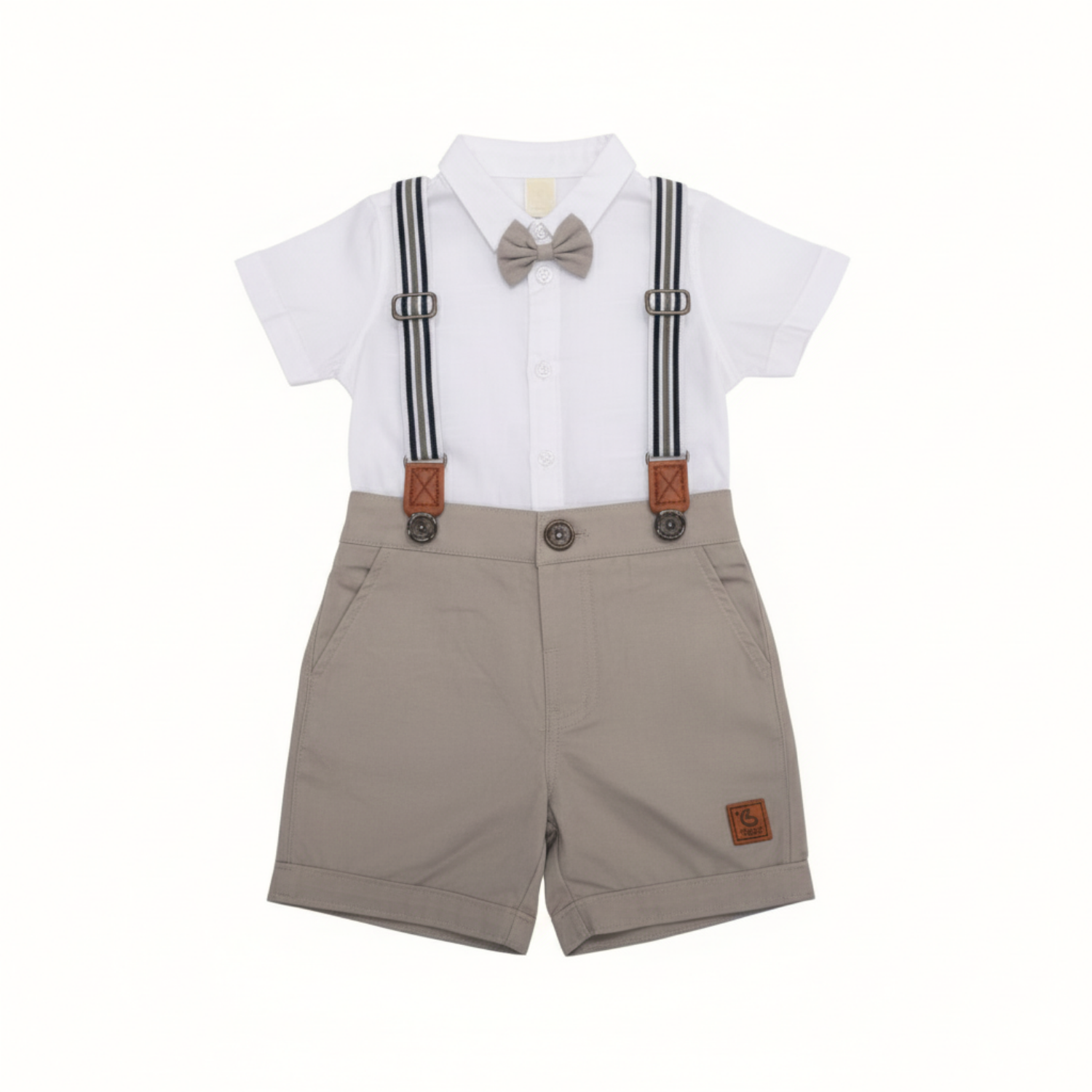 Baby Boy Formal Outfit with Bow Tie & Suspenders