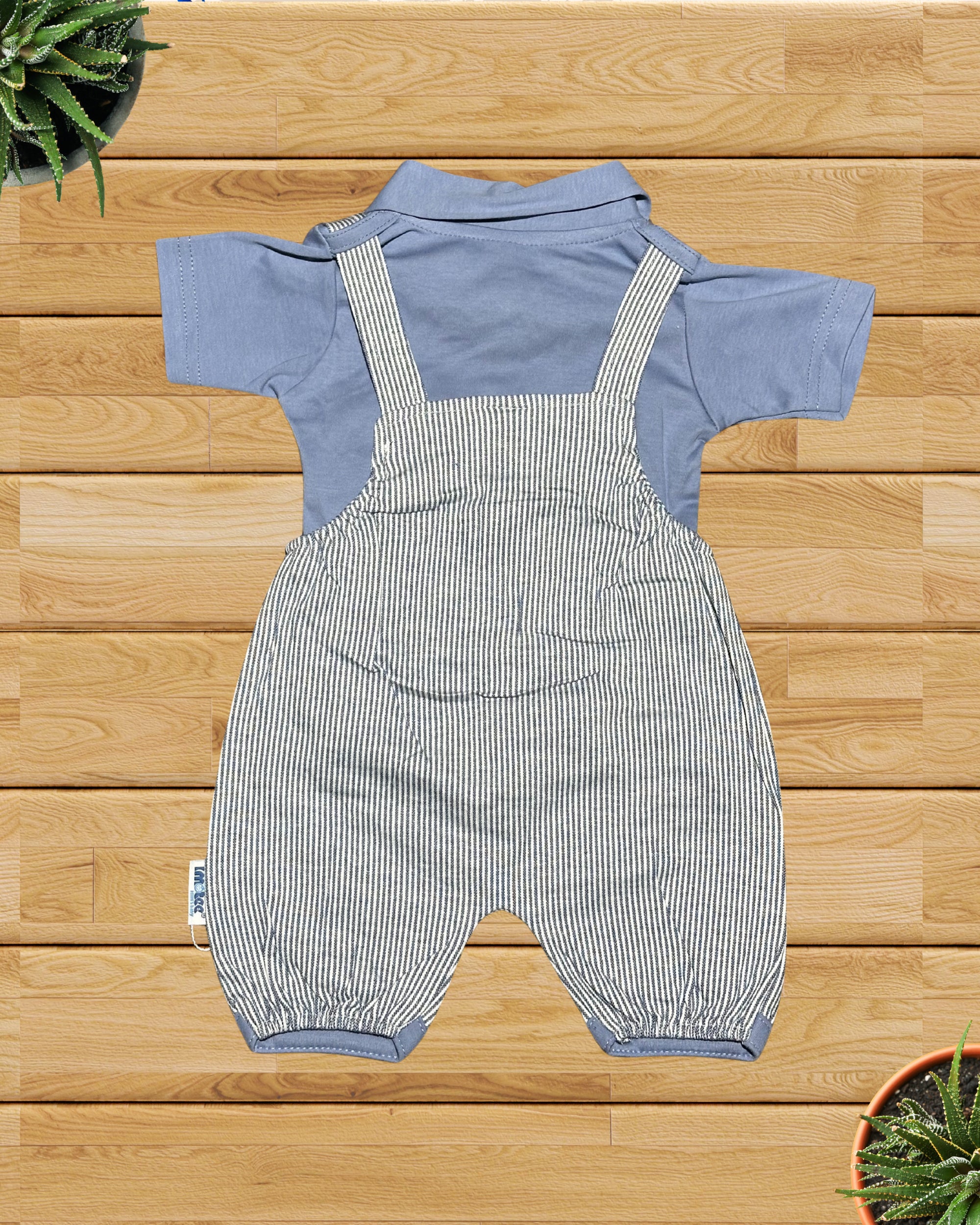 Baby Boy Gentleman Suit – Striped Suspender Style Romper with Bow Tie