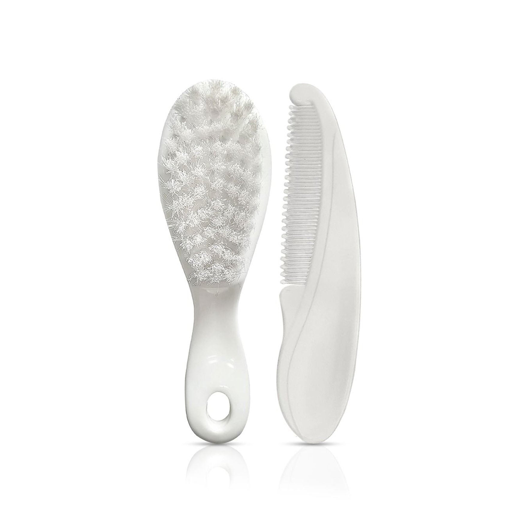 LuvLap Elegant Baby Comb Brush Set - With Soft Bristles, White, 2 pcs