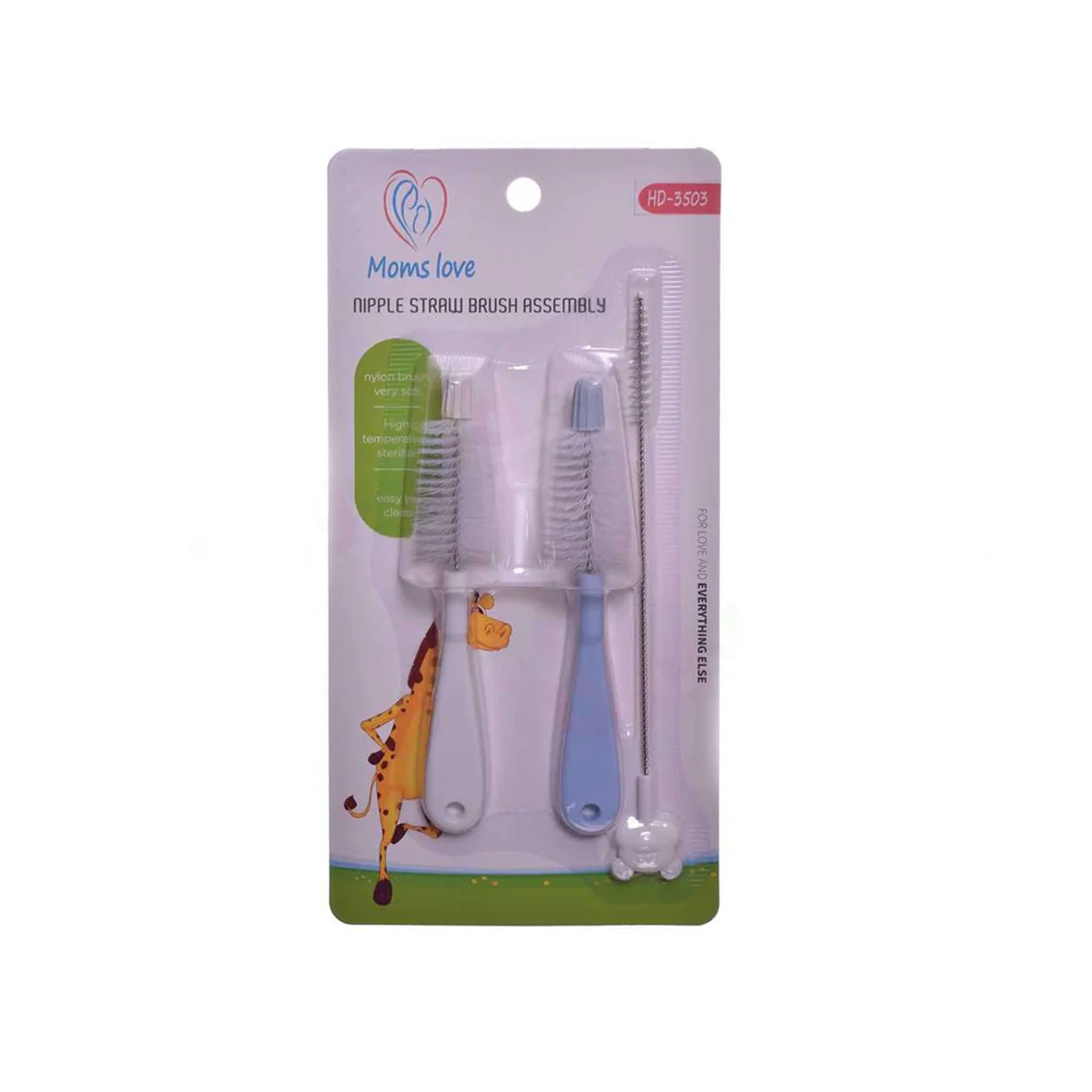 Complete Cleaning Set for Your Baby's Milk and Juice/Water Bottles. 2 Brushes,1 Nipple and Bottle Base Cleaning Brush and 1 Straw Cleaning Brush