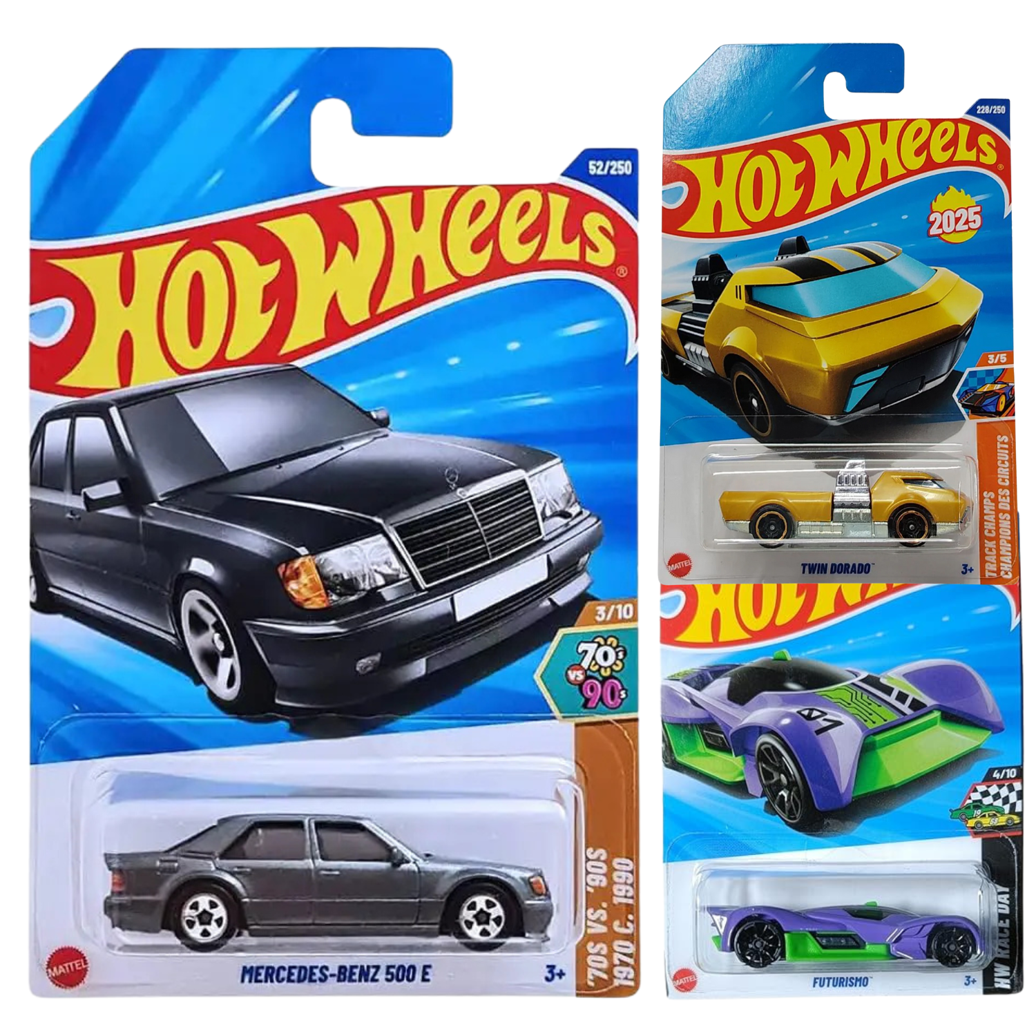 Hot Wheels Combo Pack of 3 ID2 Mercedes-Benz 500 E