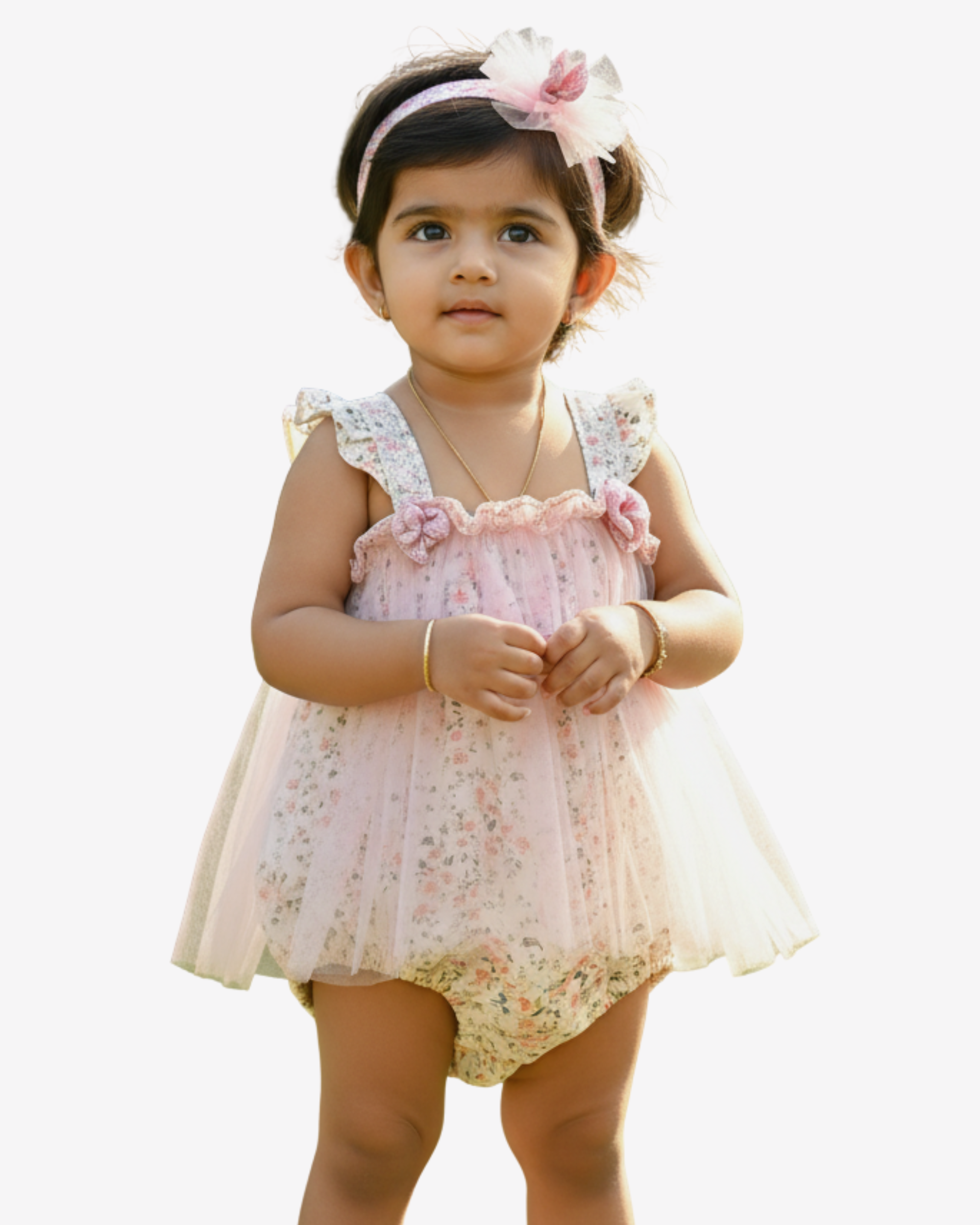 Baby Girl Fancy Half Romper with Hair Bow – 0-3, 3-6, 6-9 Months