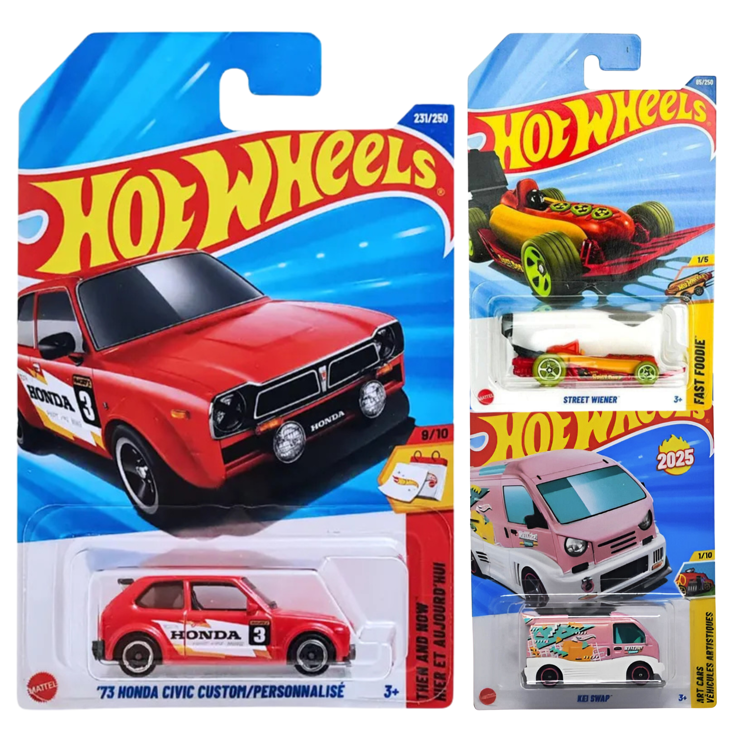 Hot Wheels Combo Pack of 3 ID4 73 Honda Civic Custom