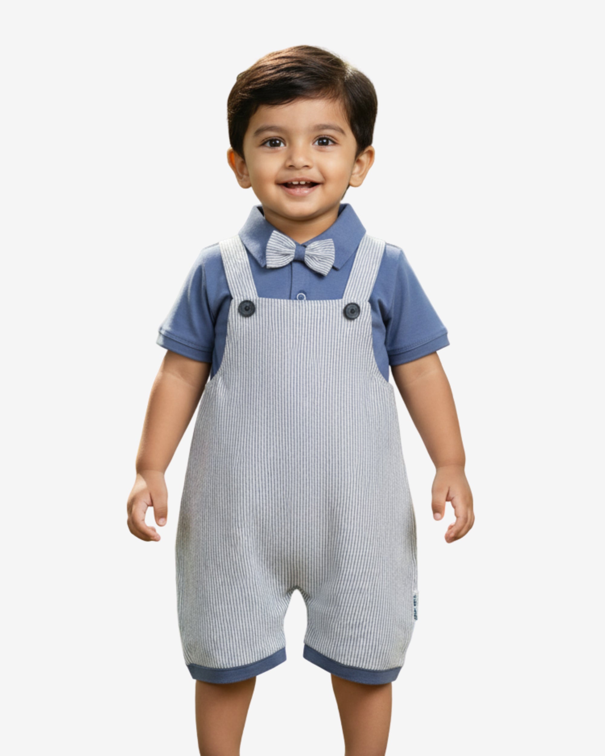 Baby Boy Gentleman Suit – Striped Suspender Style Romper with Bow Tie