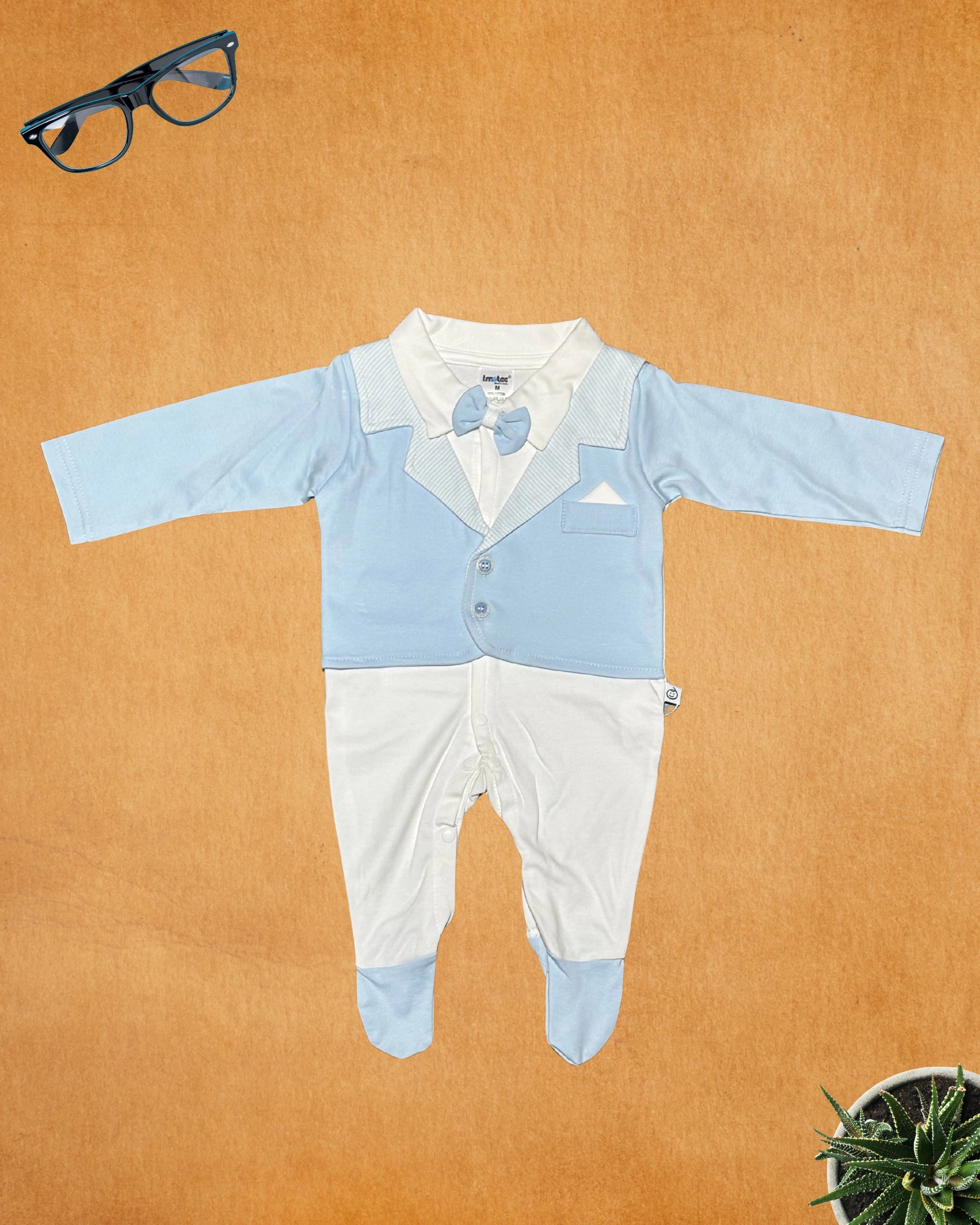 Newborn Baby Boy Romper – Formal Dress with Bow & Blazer Design