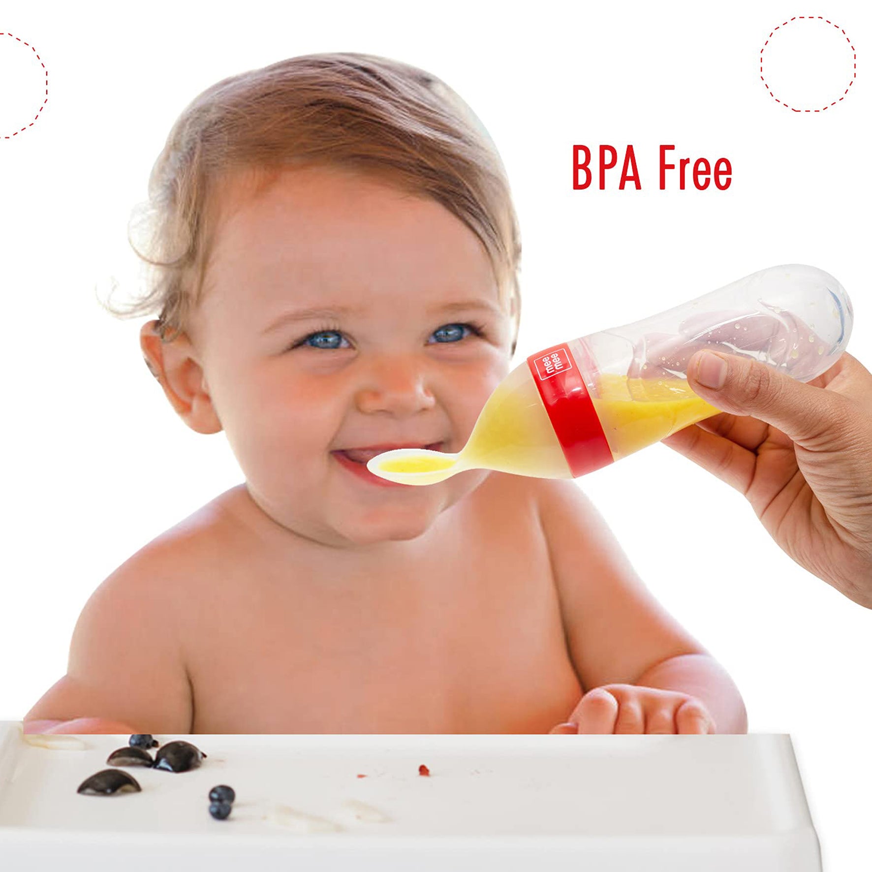 Mee Mee Squeezy Silicone Spoon Food Feeder for Babies of 6 to12 Months with in-Built Stand