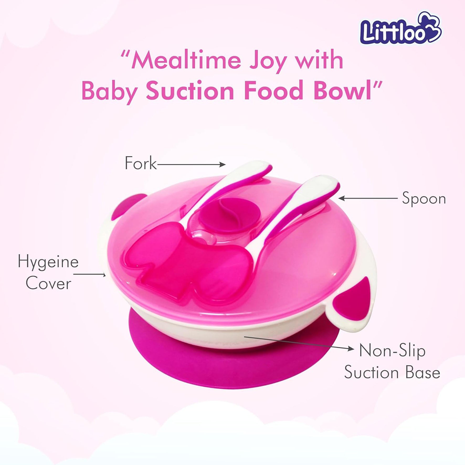 Feeding Bowl with Fork & Spoon | Suction Cup for Hassle Free Feeding | Bowl for Kids