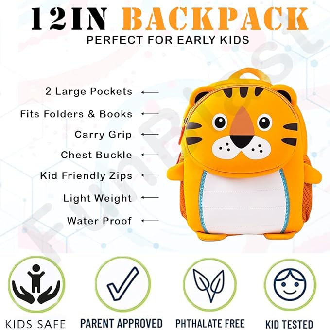 Preschool Backpack Toddler Neoprene Animal Waterproof Schoolbag Lunch backpack for Kids Boys & Girls