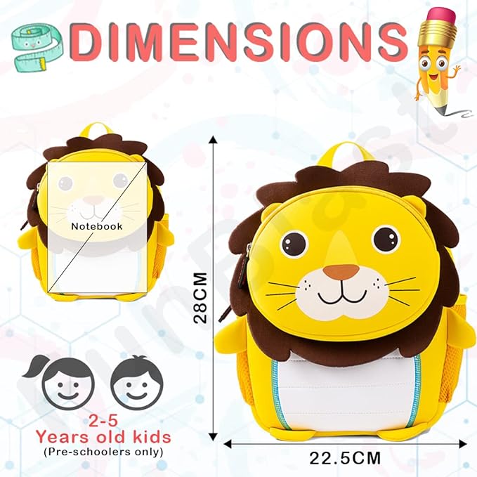 Preschool Backpack Toddler Neoprene Animal Waterproof Schoolbag Lunch backpack for Kids Boys Girls