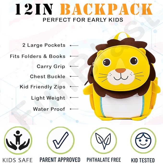 Preschool Backpack Toddler Neoprene Animal Waterproof Schoolbag Lunch backpack for Kids Boys Girls