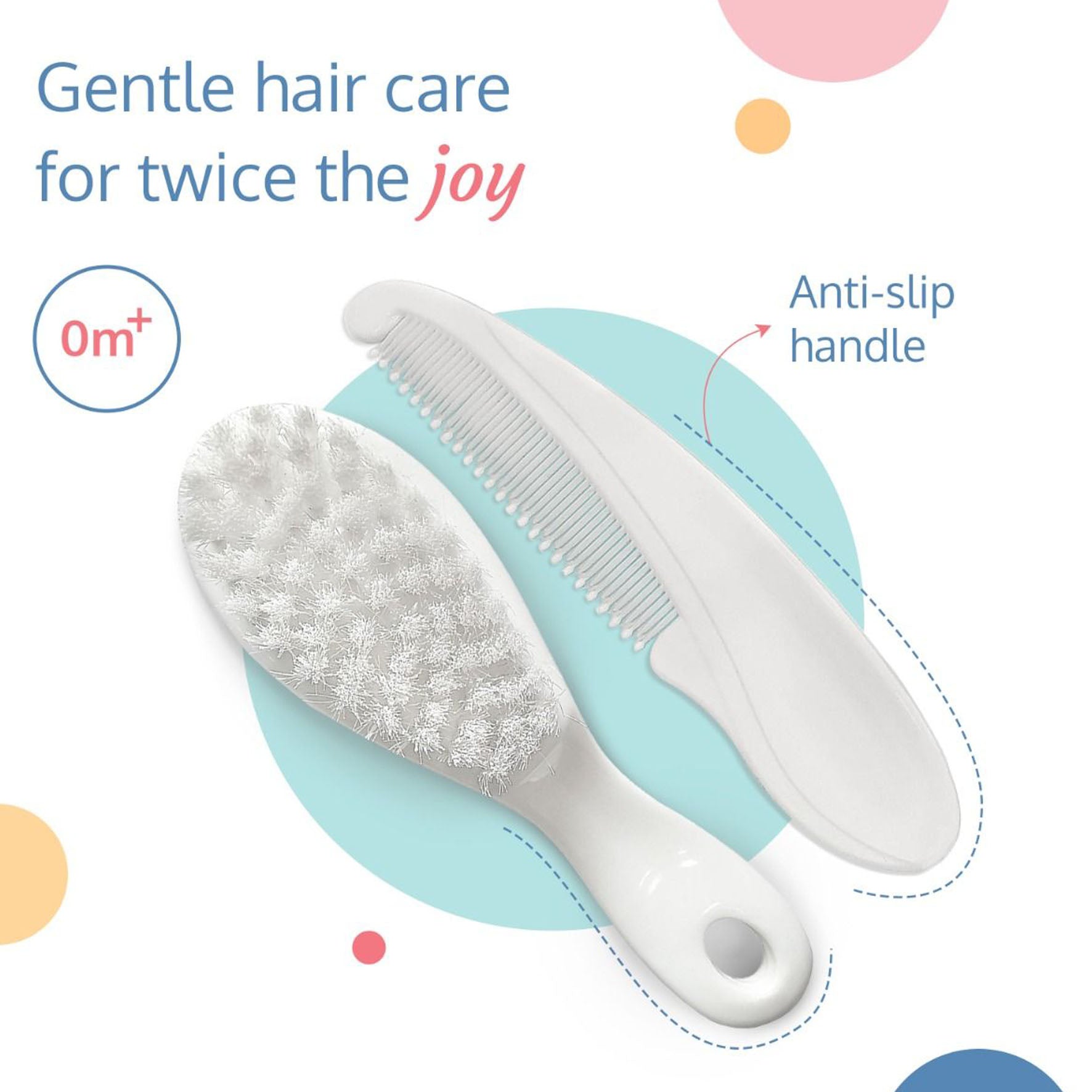 LuvLap Elegant Baby Comb Brush Set - With Soft Bristles, White, 2 pcs