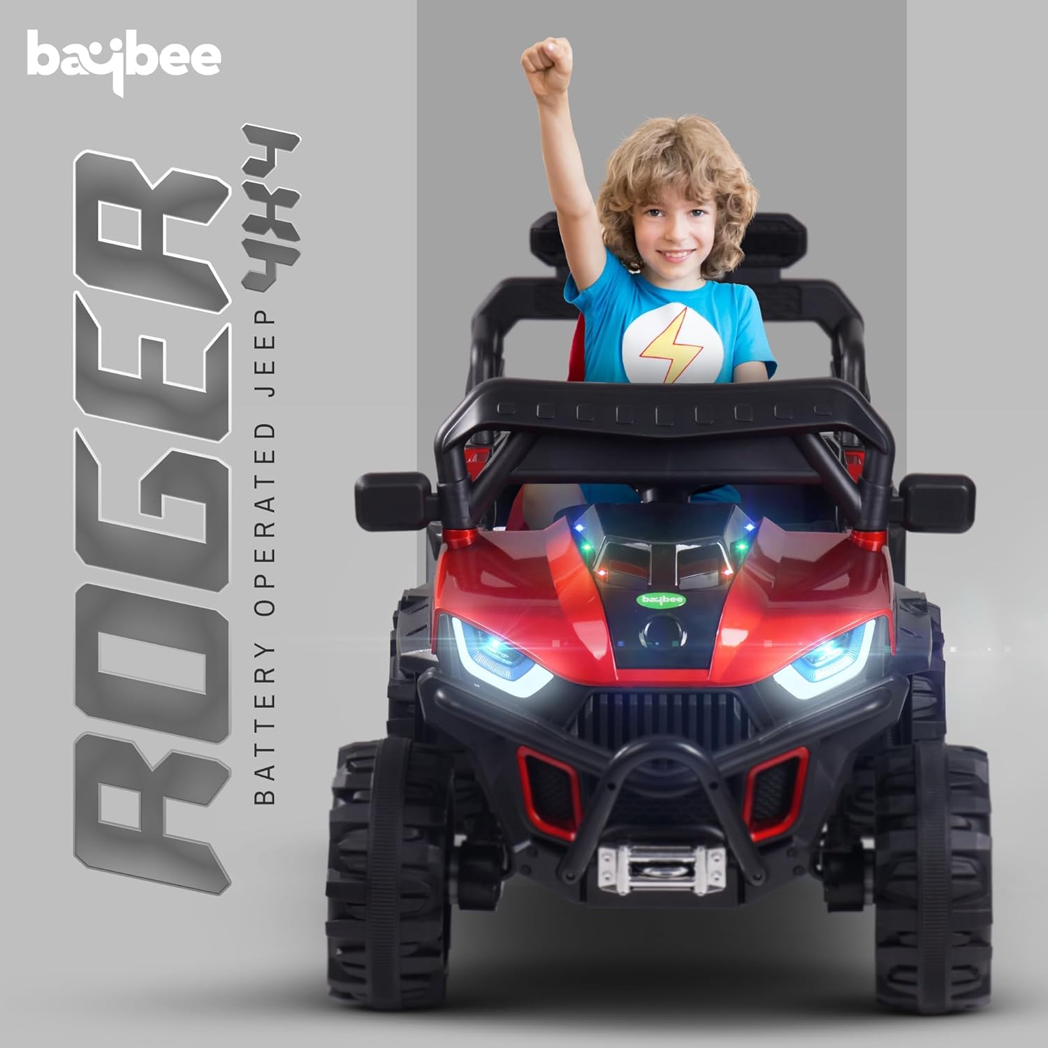 Baybee Roger Battery Operated Jeep for Kids, Ride on Toy Kids Car with Music & Light | Baby Big Jeep Rechargeable Battery Car| Electric Jeep Car for Kids to Drive 3 to 8 Years Boy Girl