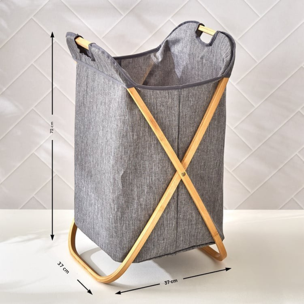 kidonex Foldable Laundry Basket - Bamboo Frame Portable Handles
