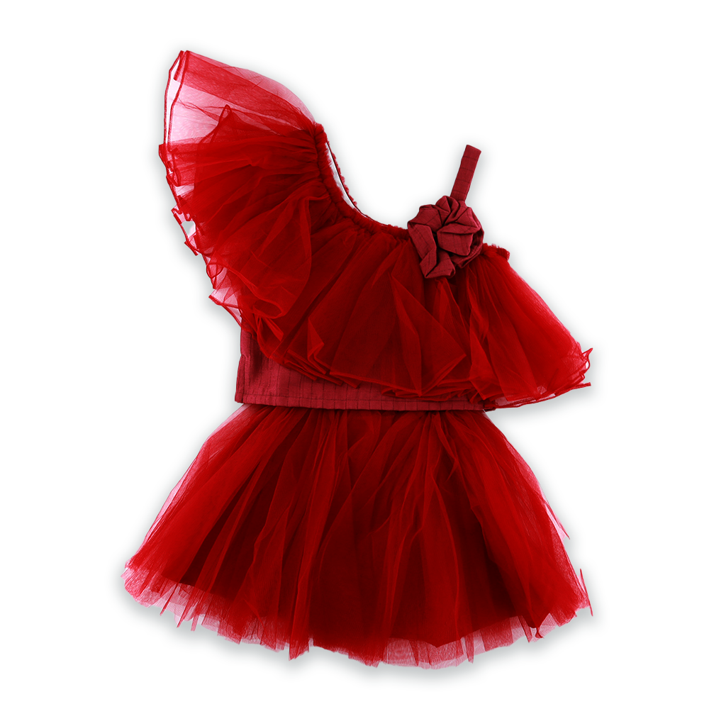 Girls Red Party Wear Midi Set