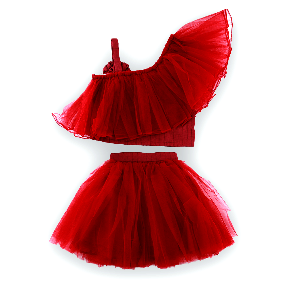 Girls Red Party Wear Midi Set