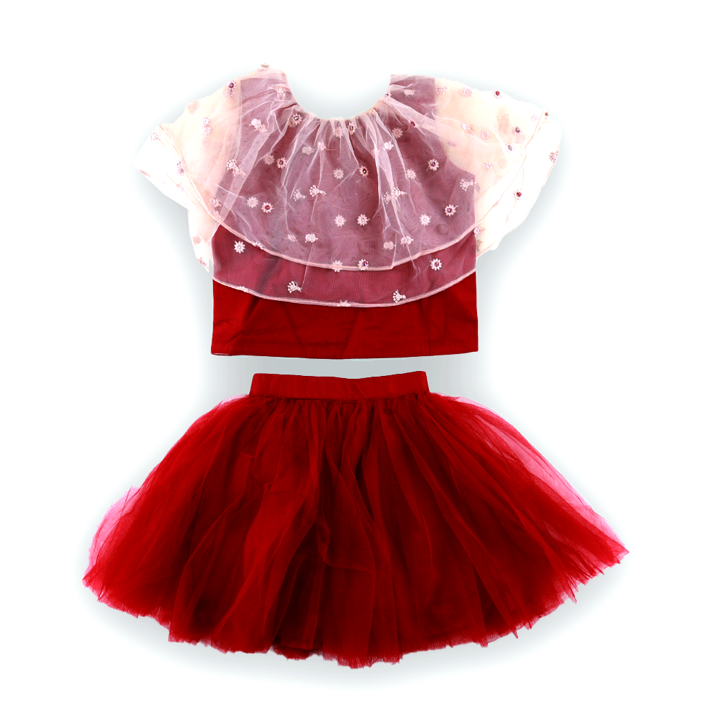 Girls Red Party Wear Midi Set