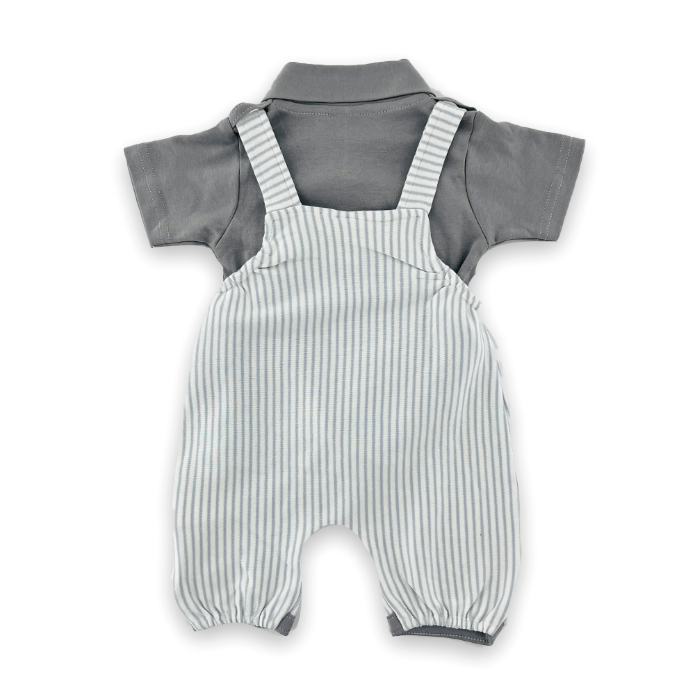 Striped T-shirt and dungarees two-piece with bow tie
