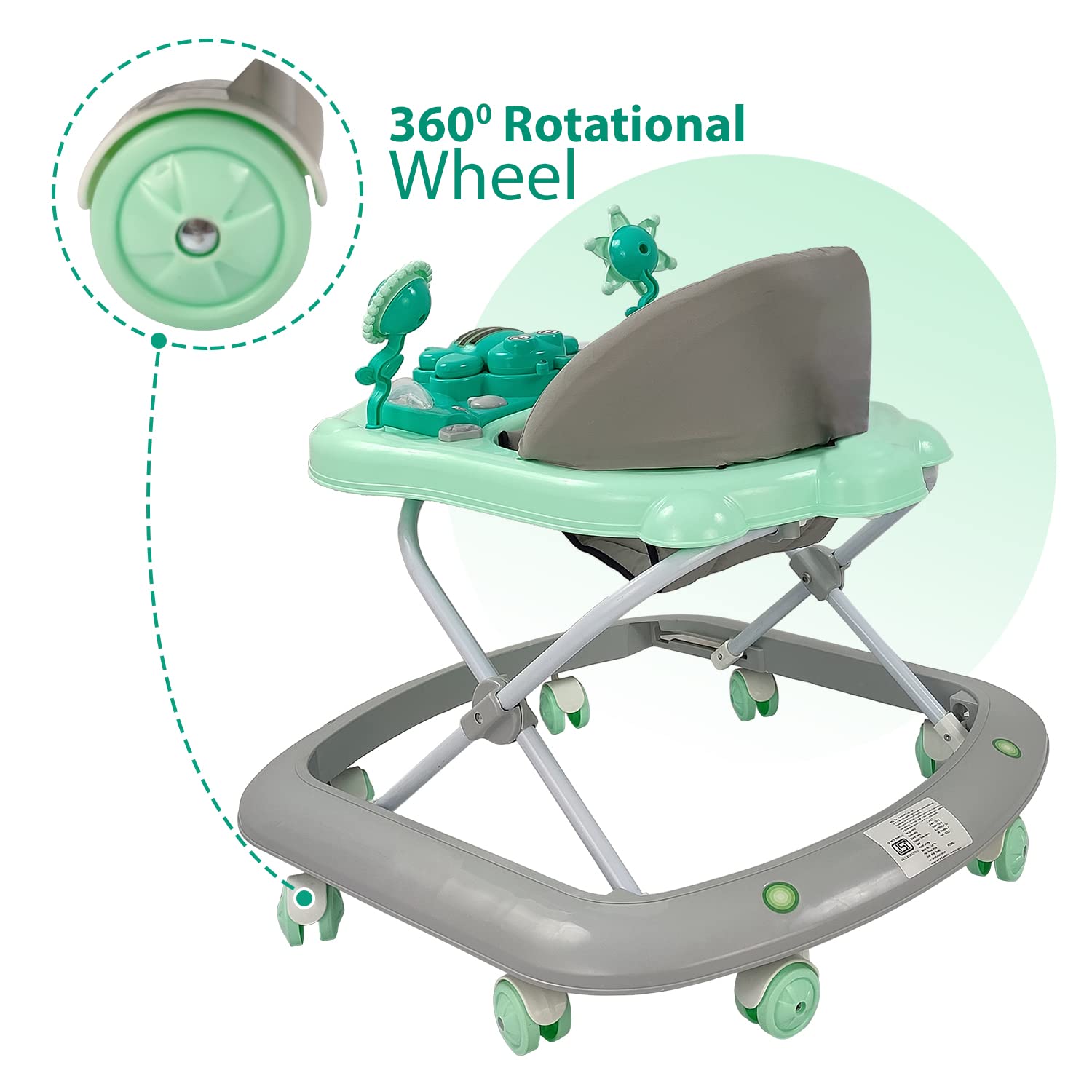 Butterfly Baby Walker with 3 Position Adjustable Height Music & Light, Foldable Activity Walker, Baby 6-18 Months boy, Walker for Kids (Capacity 20kg | Green)