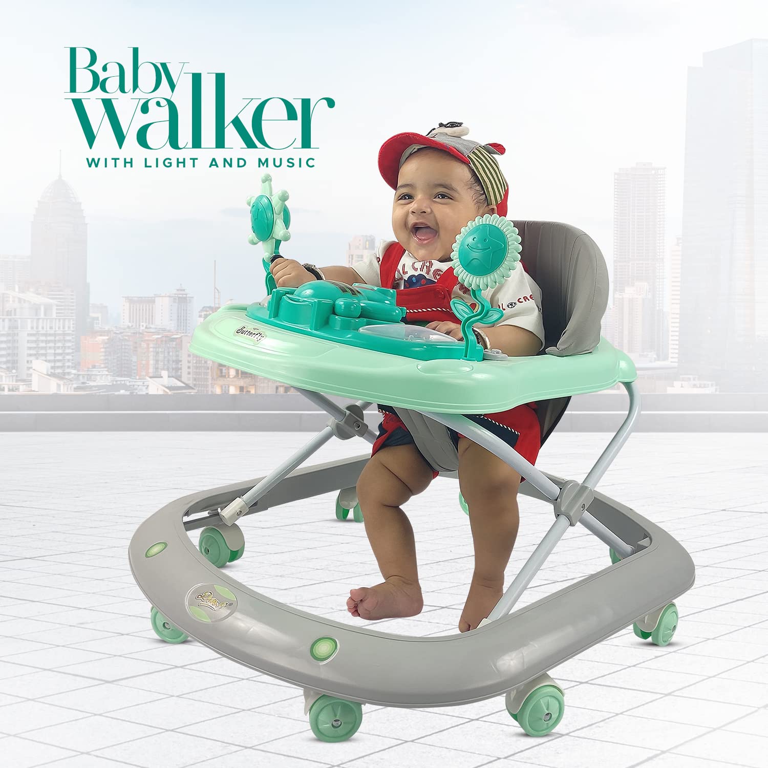 Butterfly Baby Walker with 3 Position Adjustable Height Music Light Kidonex