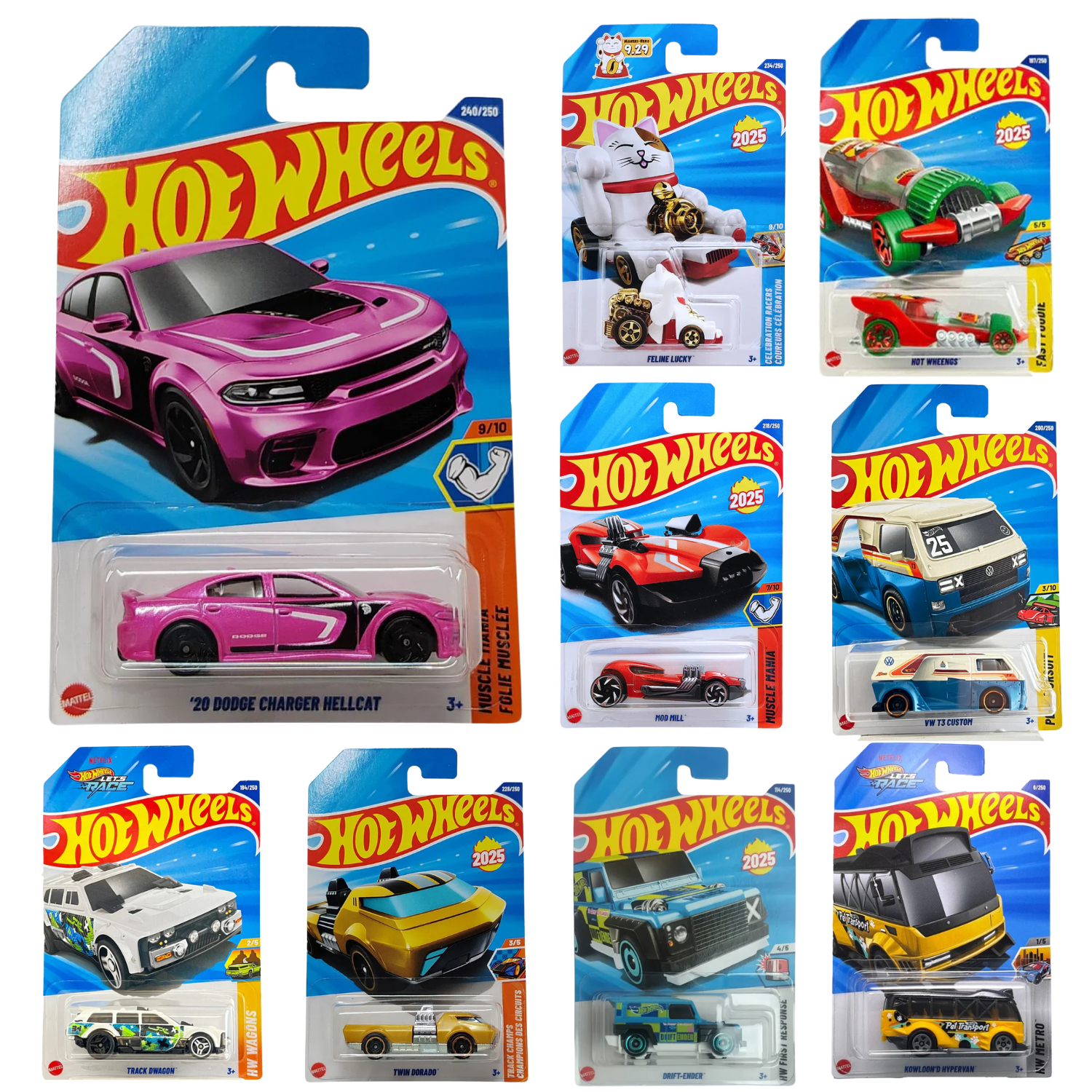 Hot Wheels Dodge Charger Hellcat Pack of 9