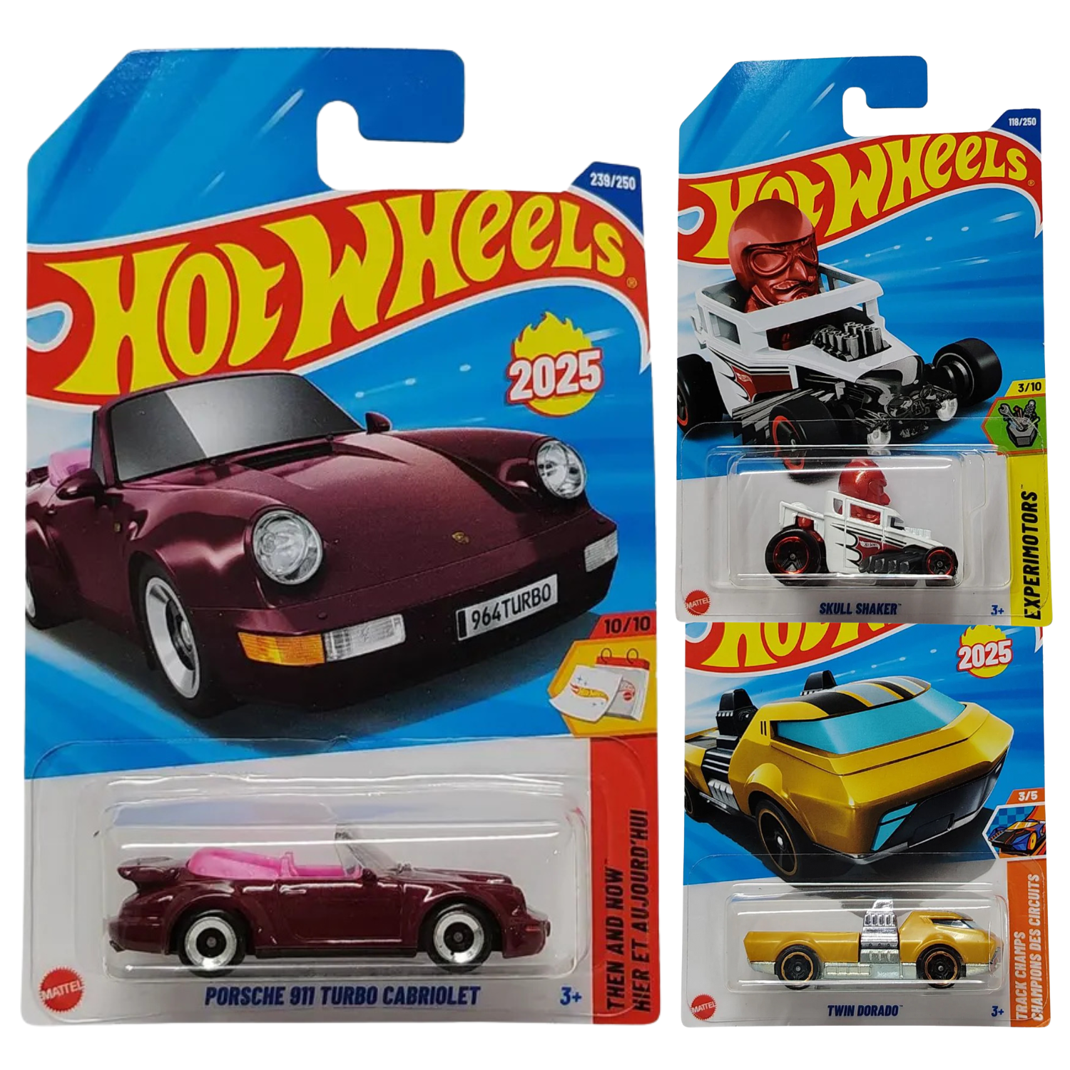 Hot Wheels Combo Pack of 3 - PORSCHE 911 TURBO CABRIOLET