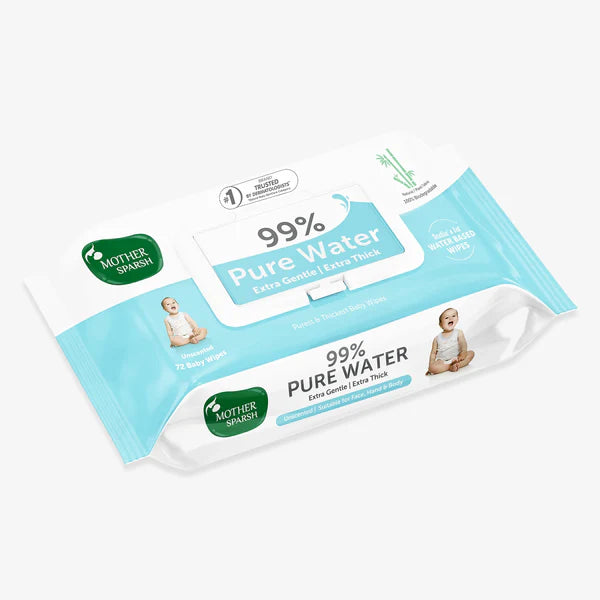 Mother Sparsh 99% Pure Water Unscented Baby Wipes - Medical Grade Fabric (72 pcs)
