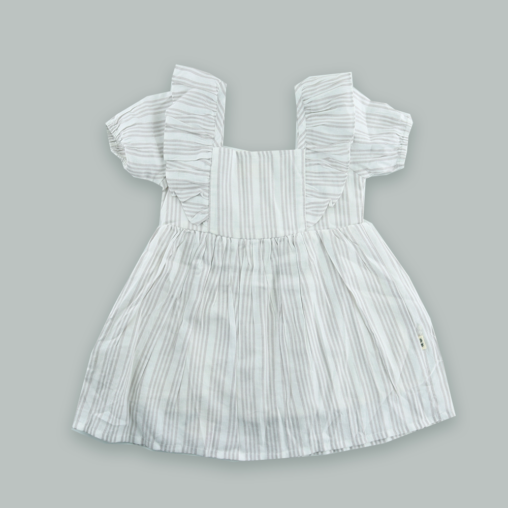 Baby Girls Casual Pure Cotton Striped Woven Frock