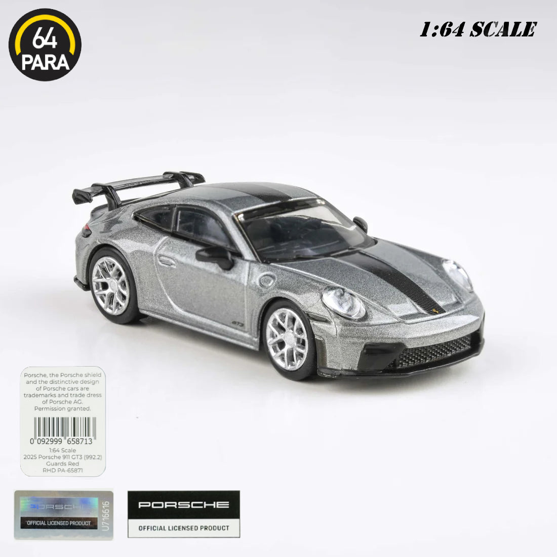 Porsche 911 GT3 (992.2) GT Metallic Silver 2025 1:64