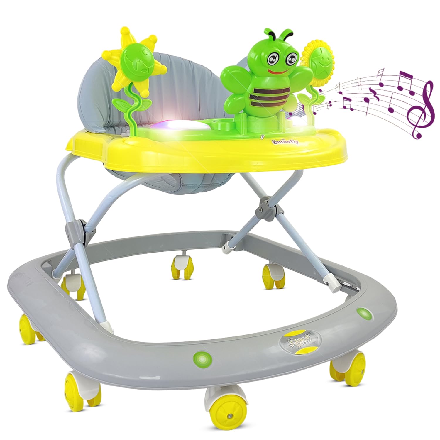 Butterfly Baby Walker with 3 Position Adjustable Height Music & Light, Foldable Activity Walker, Baby 6-18 Months boy, Walker for Kids (Capacity 20kg | Green)