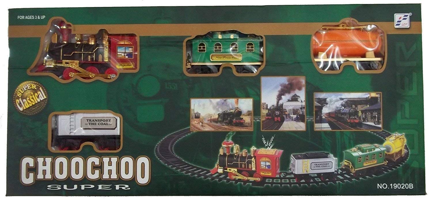choochoo Toy Train emits Real Smoke with Light and Sound Track Set for Kids|Battery Operated Choo Choo Classical Toy Train Set