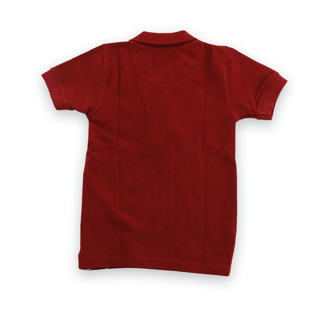 Solid Polo Neck Pure Cotton Maroon T-Shirt For Boys