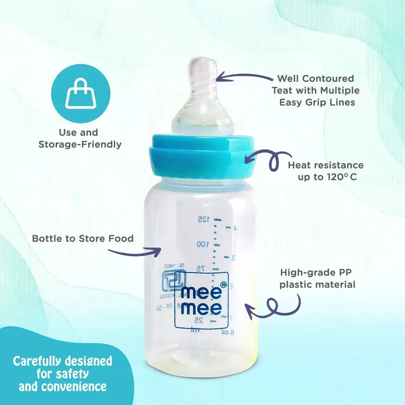 mee mee 2-in-1 Baby Bottle 4oz BPA Free Flexible Nipple for 3m+