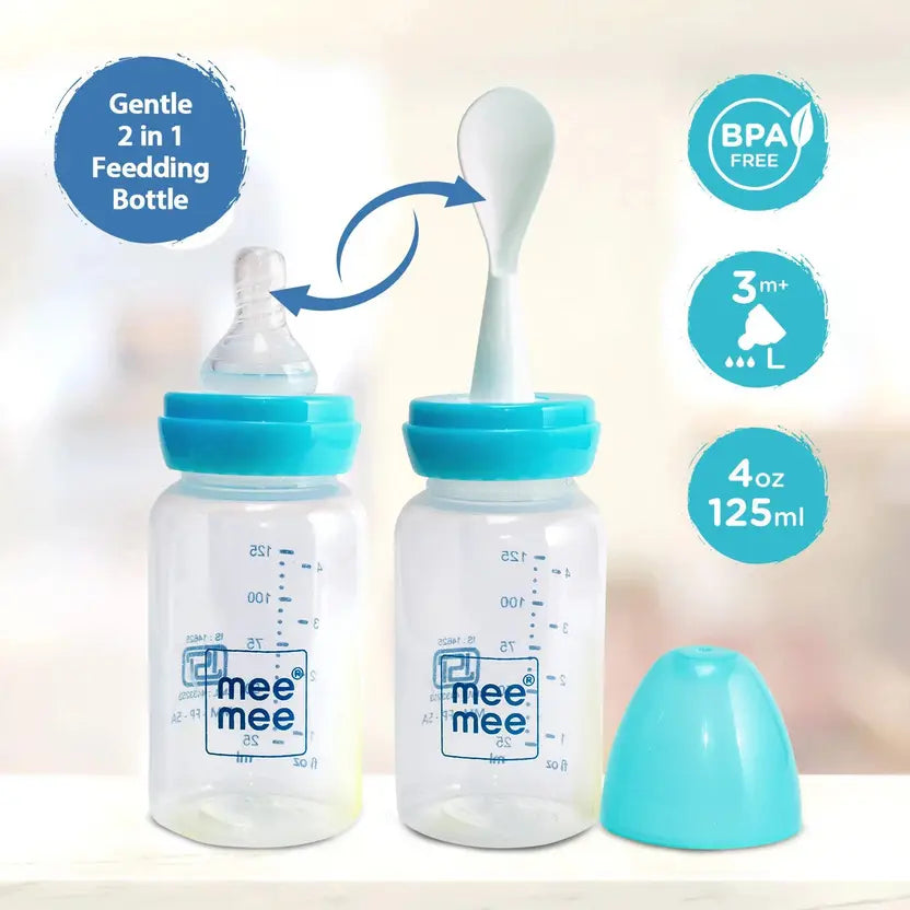 mee mee 2-in-1 Baby Bottle 4oz BPA Free Flexible Nipple for 3m+