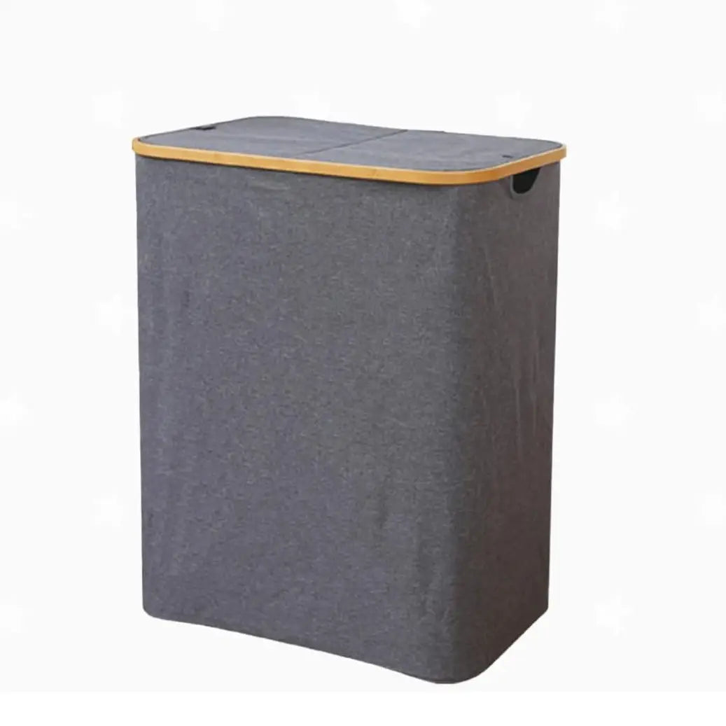 kidonex Foldable Laundry Hamper with Lid & Handles - 23" Tall, Bamboo Accent