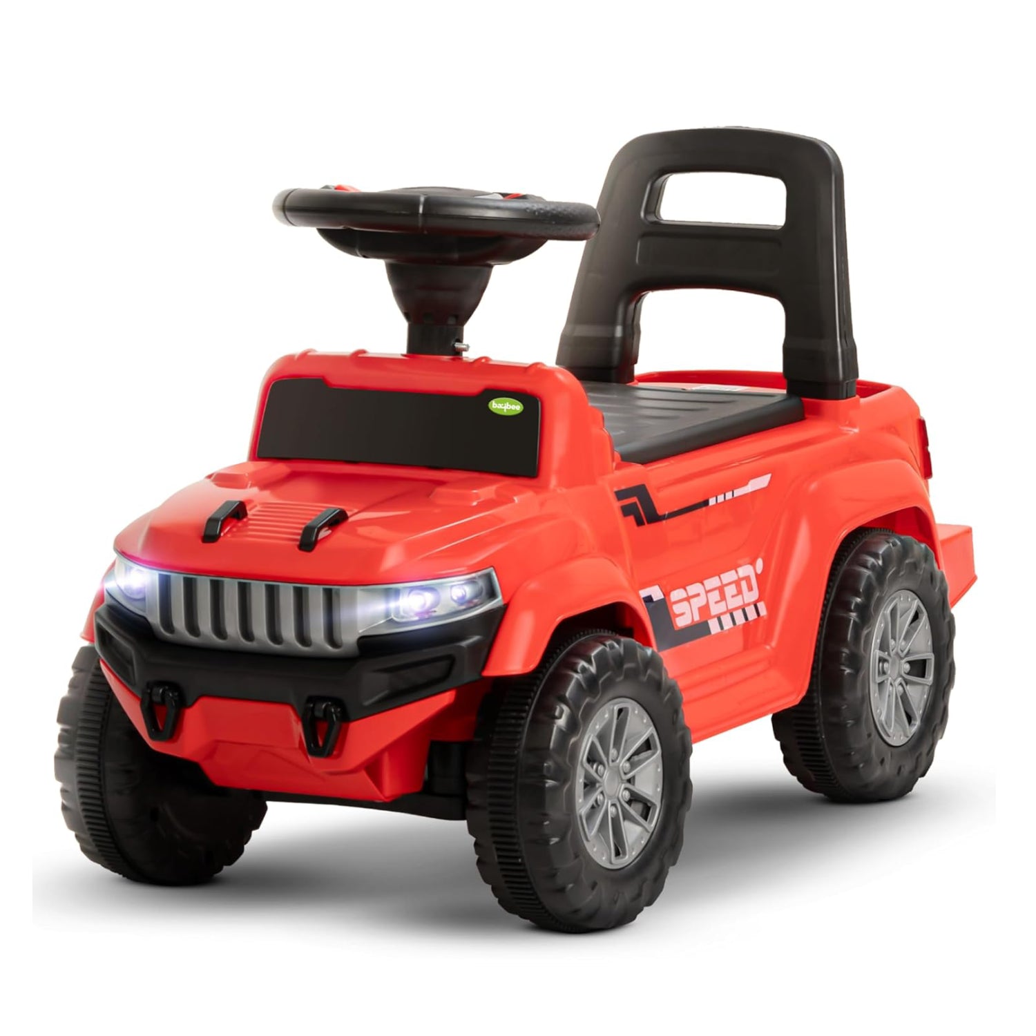Speedy Push Ride-On Car 1–4 Years Music & LED Lights, High Backrest & Storage Basket