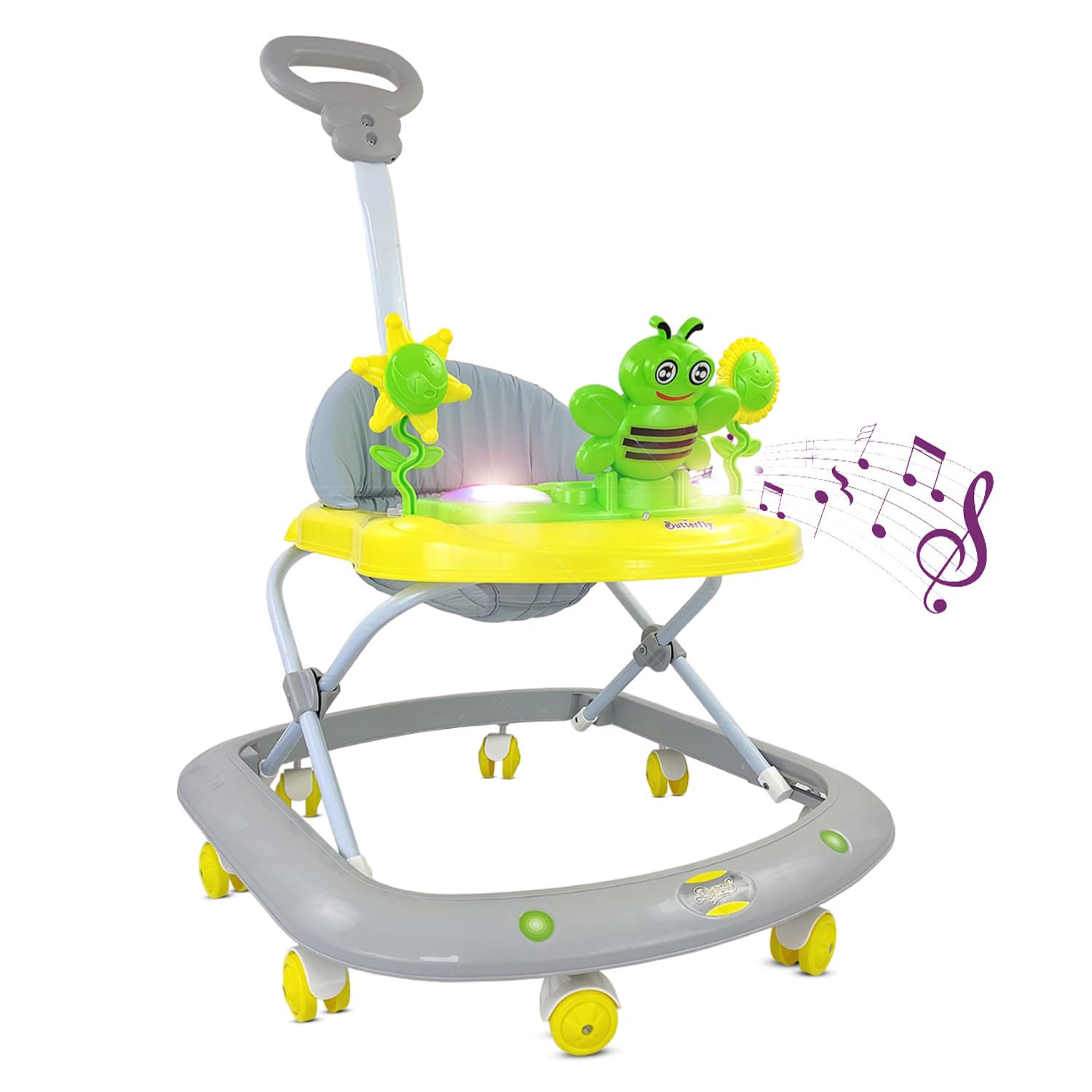 Baby Foldable Activity Walker with 3 Position Adjustable Height Music & Light & Parental Handle