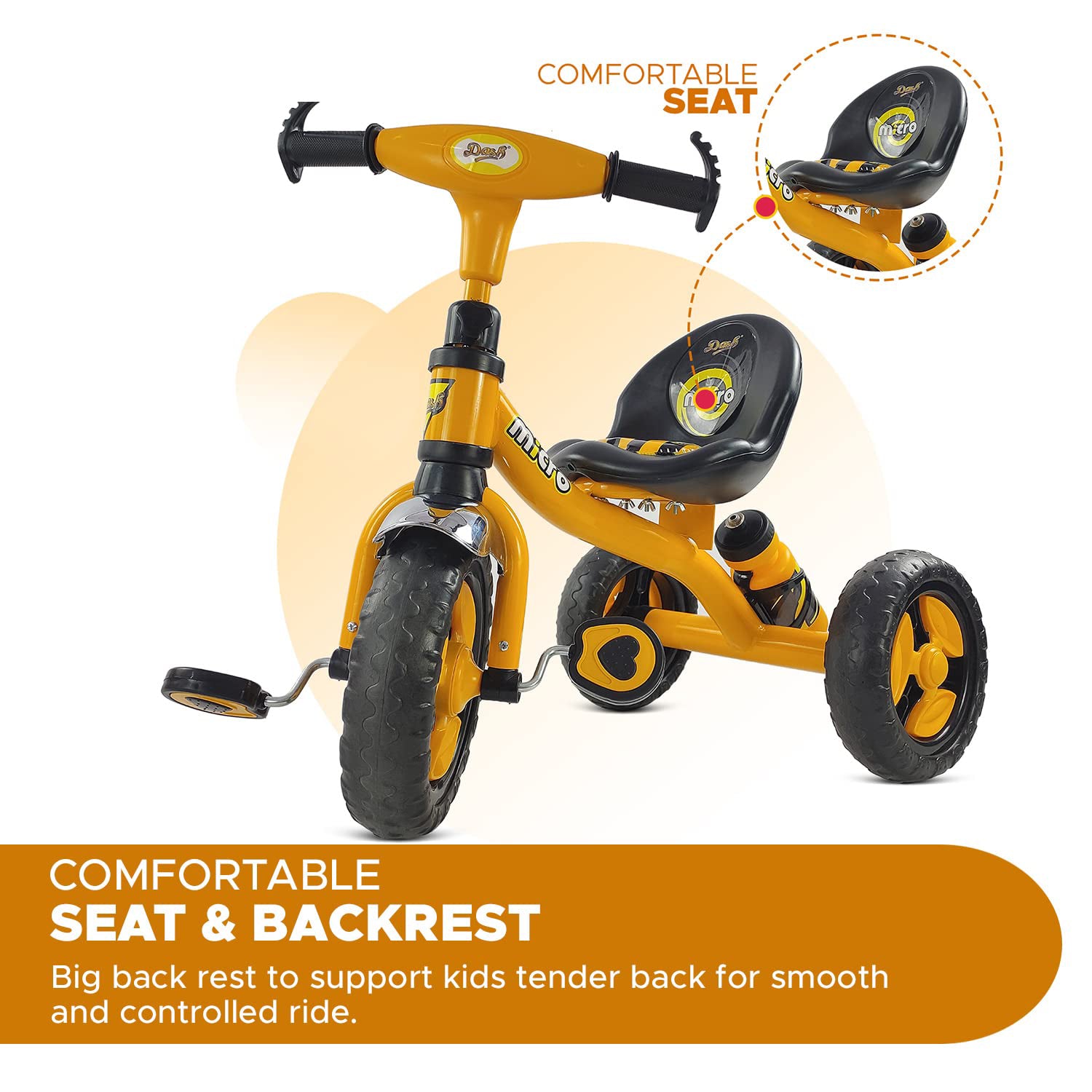 kidonex Kids Tricycle with Bottle Holder, Comfortable Seat & Non-Slip Pedals