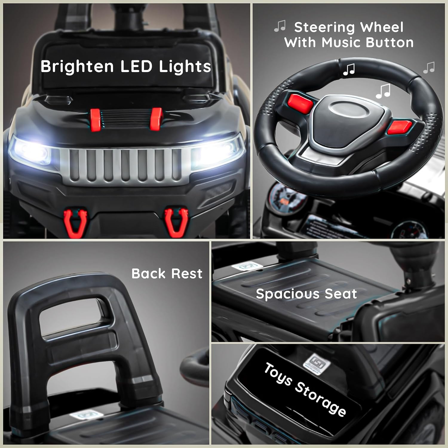Speedy Push Ride-On Car 1–4 Years Music & LED Lights, High Backrest & Storage Basket